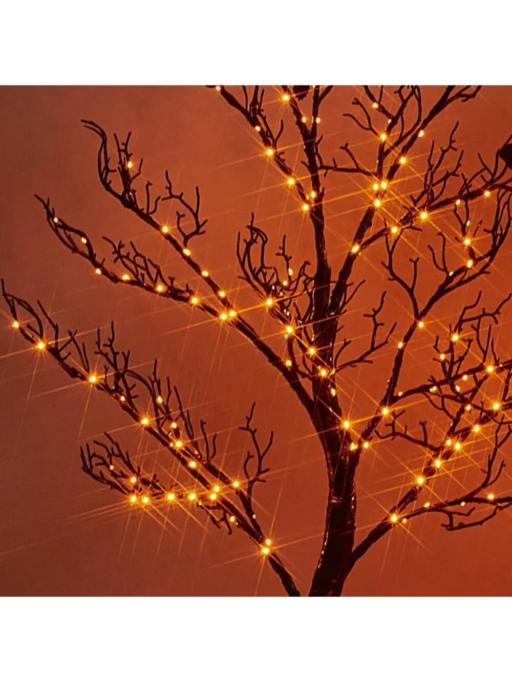 Spooky 4FT Halloween Tree Lights - 150 Orange LED, Plug-In Black Outdoor Decor